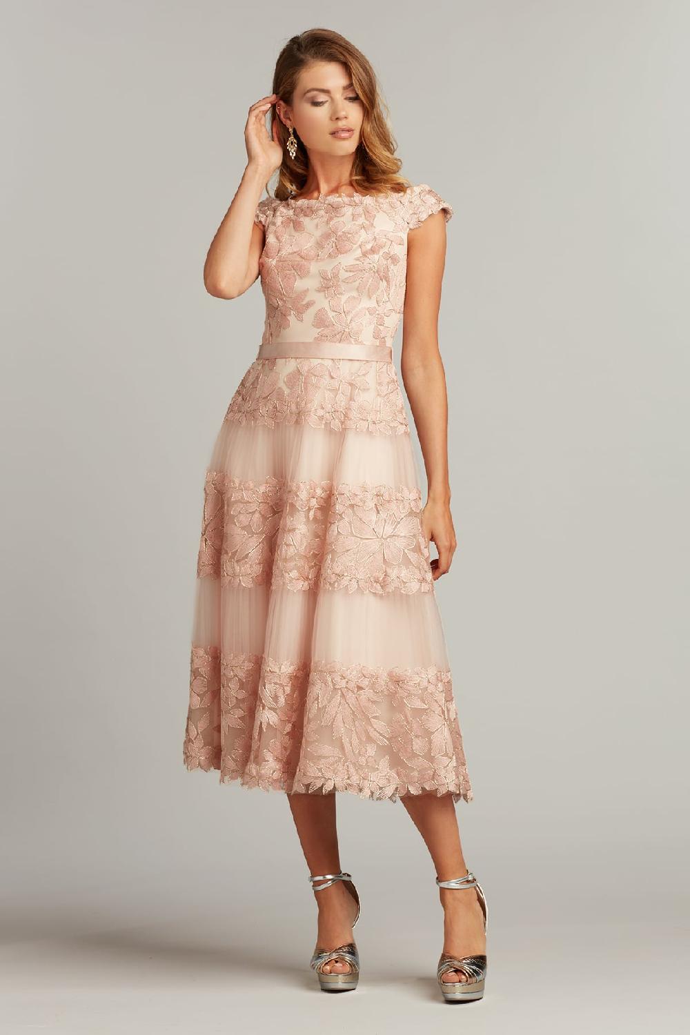 tadashi shoji Adriane Floral Embroidered Tea-Length Dress