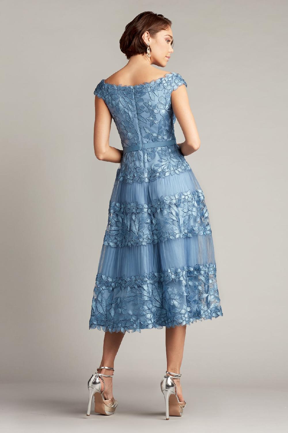 Tadashi Shoji Adriane Floral Embroidered Tea-Length Dress