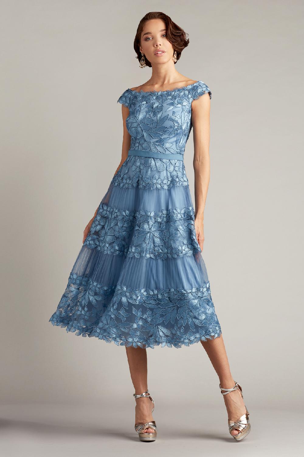 Tadashi Shoji Adriane Floral Embroidered Tea-Length Dress