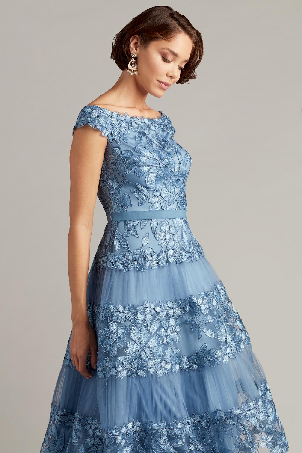 Tadashi Shoji Adriane Floral Embroidered Tea-Length Dress