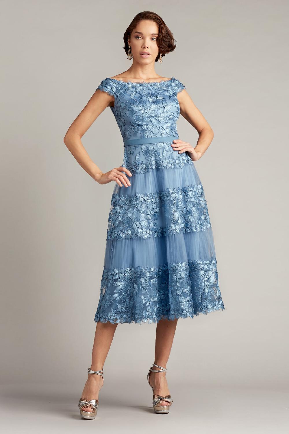 tadashi shoji Adriane Floral Embroidered Tea-Length Dress