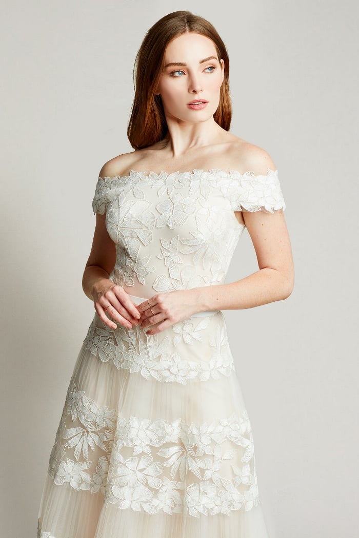 Tadashi Shoji Adriane Floral Embroidered Tea-Length Dress