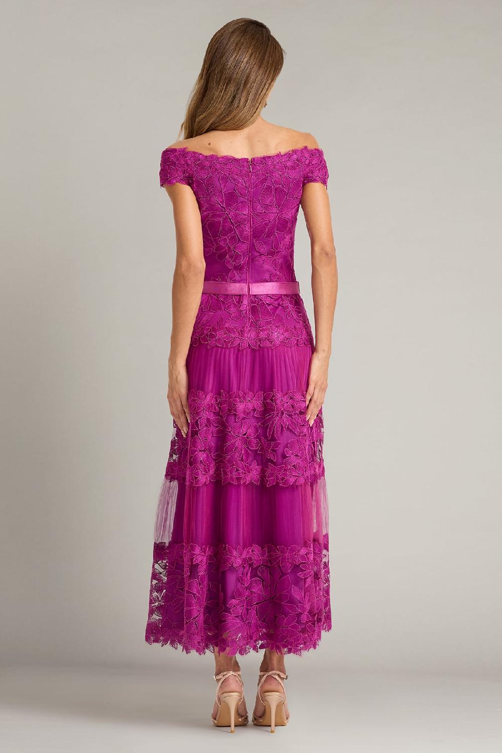 Tadashi Shoji Adriane Floral Embroidered Tea-Length Dress