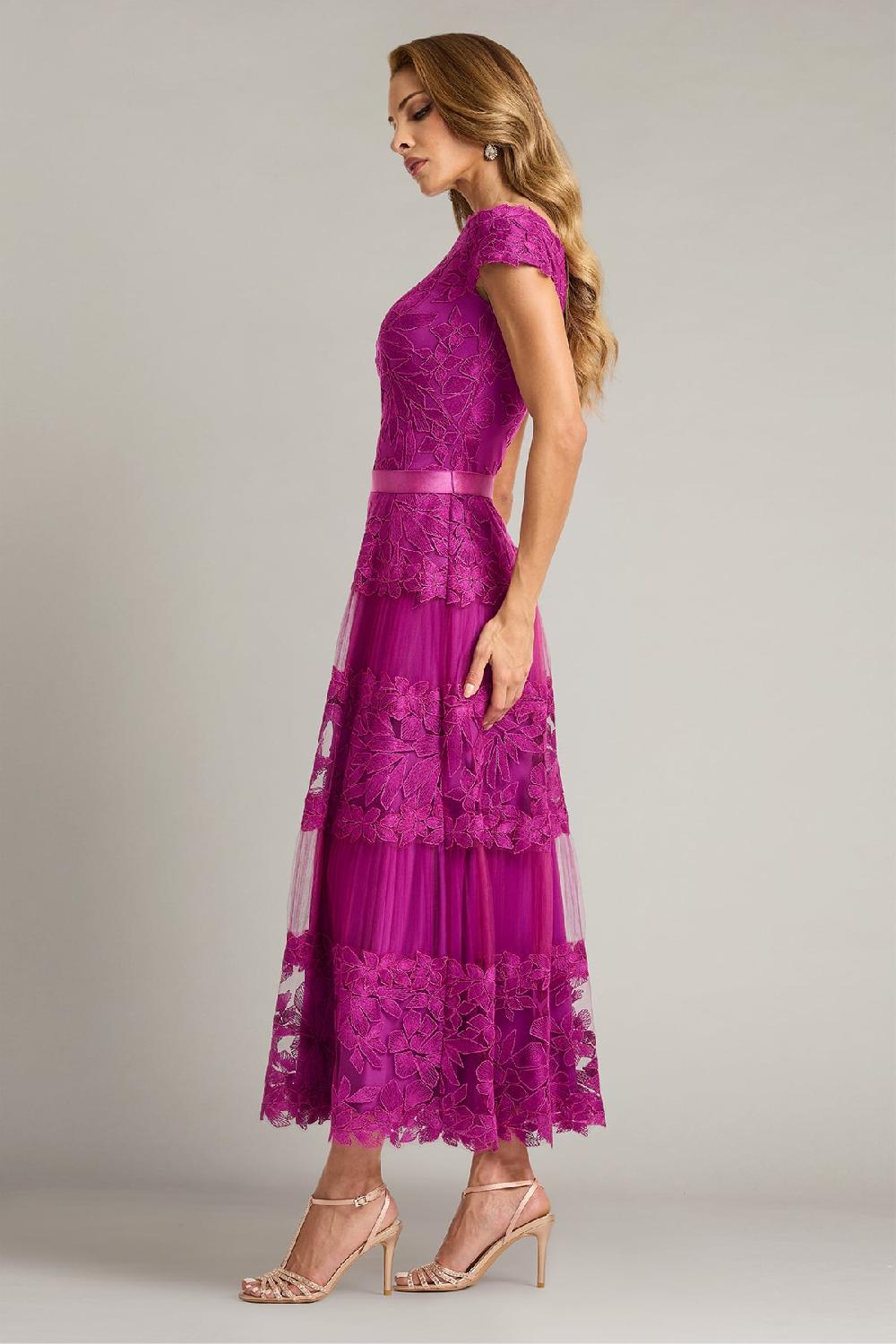 Tadashi Shoji Adriane Floral Embroidered Tea-Length Dress