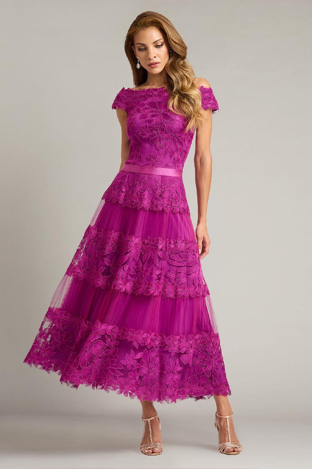 tadashi shoji Adriane Floral Embroidered Tea-Length Dress