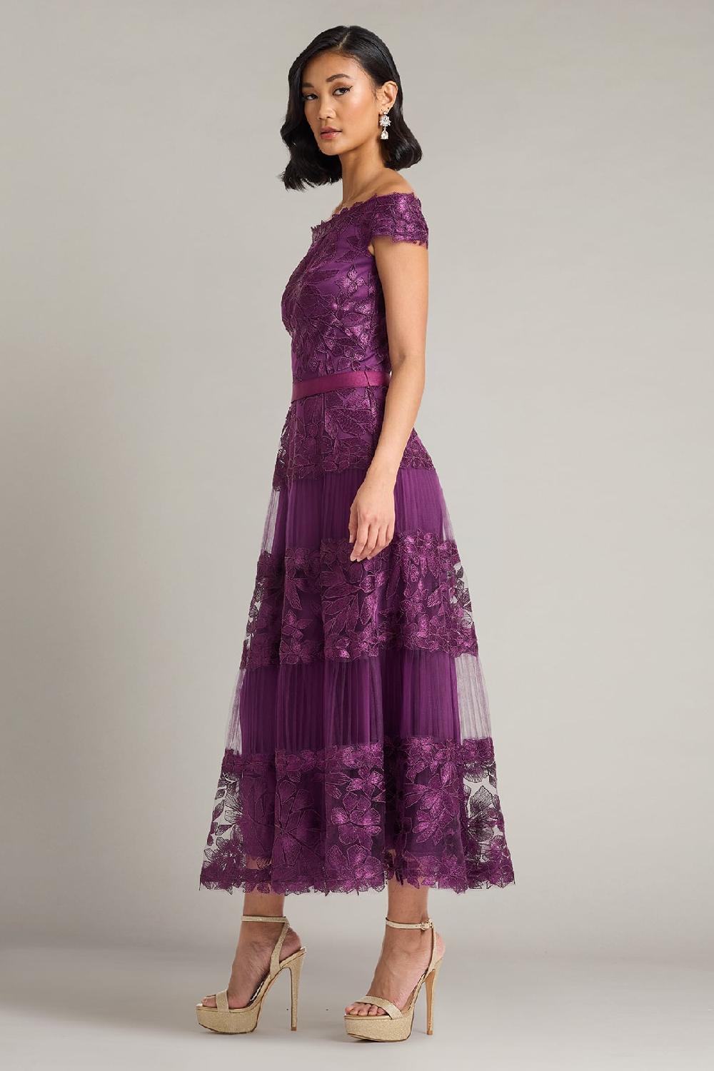 Tadashi Shoji Adriane Floral Embroidered Tea-Length Dress