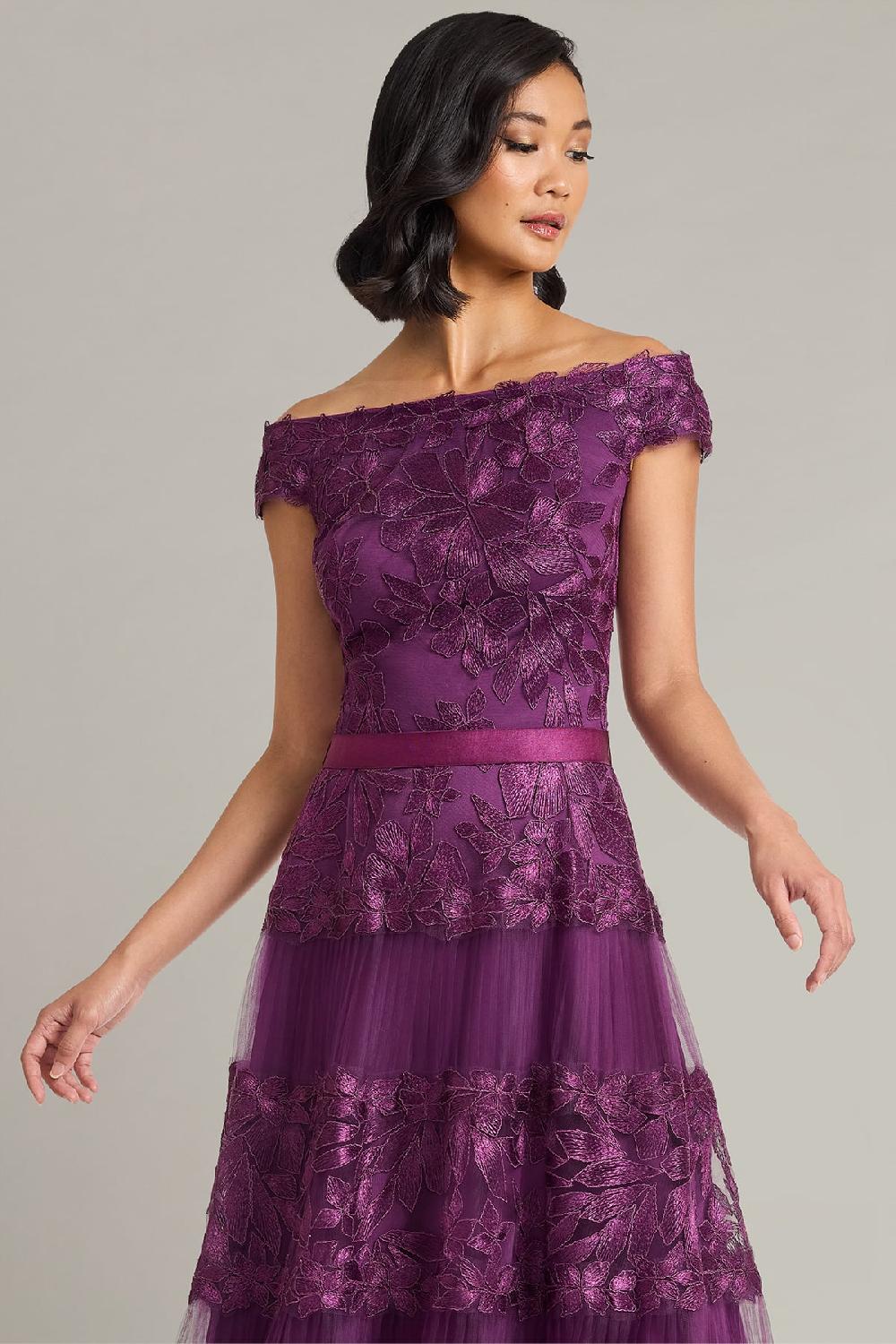 Tadashi Shoji Adriane Floral Embroidered Tea-Length Dress