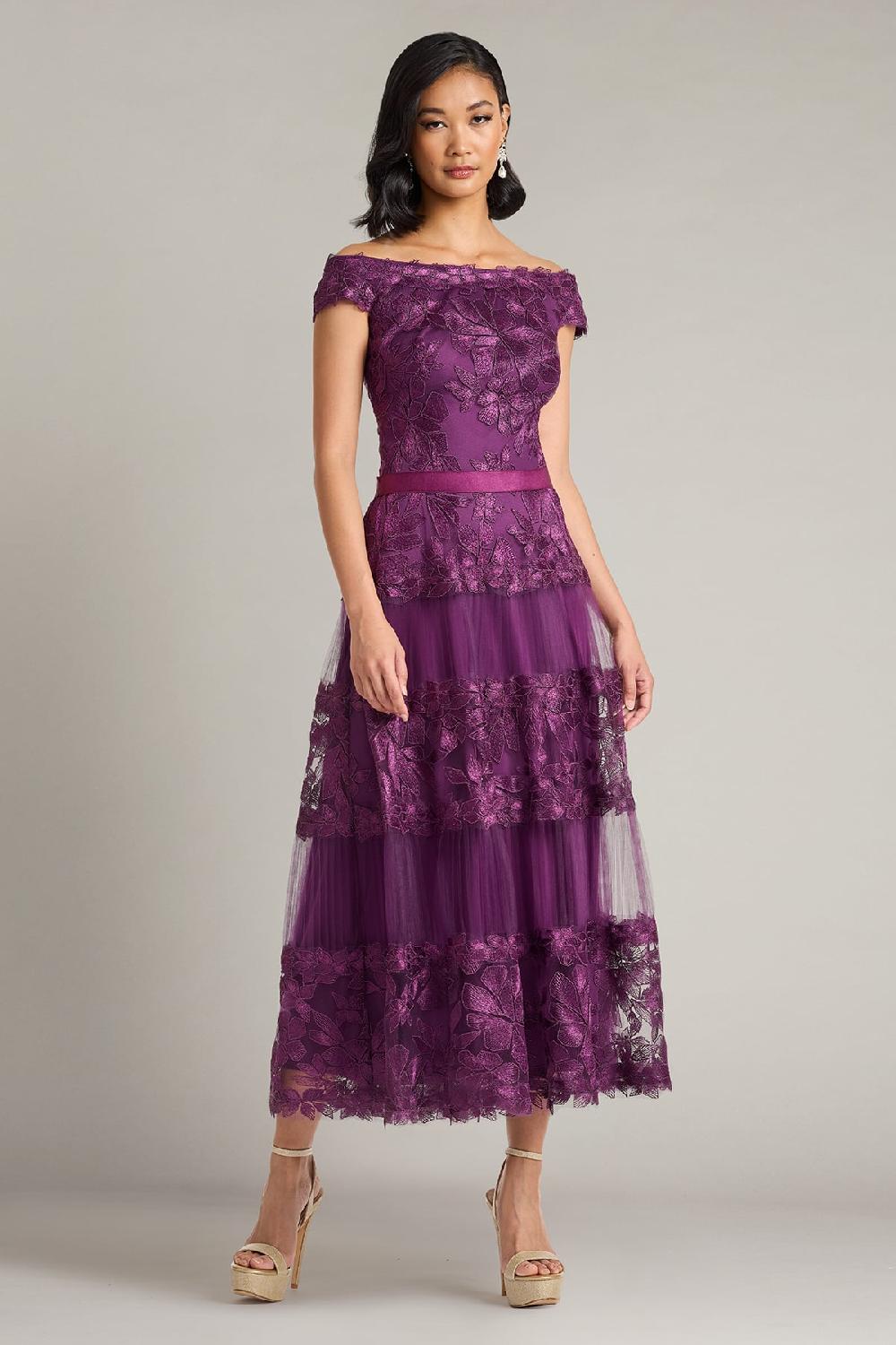 tadashi shoji Adriane Floral Embroidered Tea-Length Dress