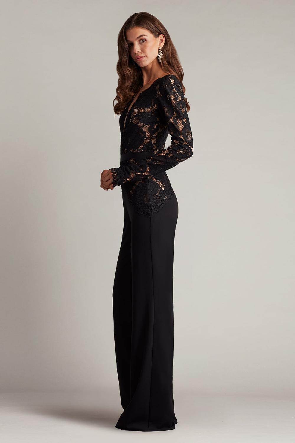 Tadashi Shoji Amaris Plunging Illusion Lace Jumpsuit