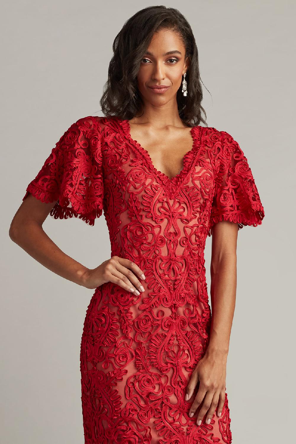 Tadashi Shoji Arnett Embroidered Flutter Sleeve Dress