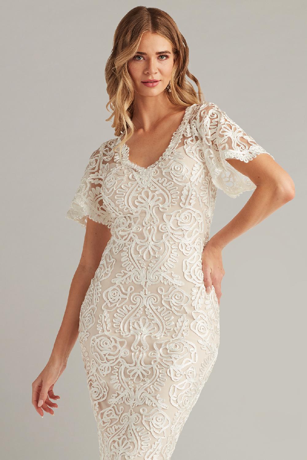 Tadashi Shoji Arnett Embroidered Flutter Sleeve Dress