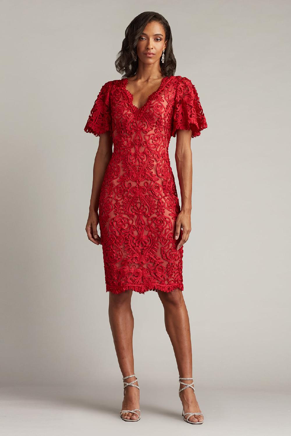tadashi shoji Arnett Embroidered Flutter Sleeve Dress