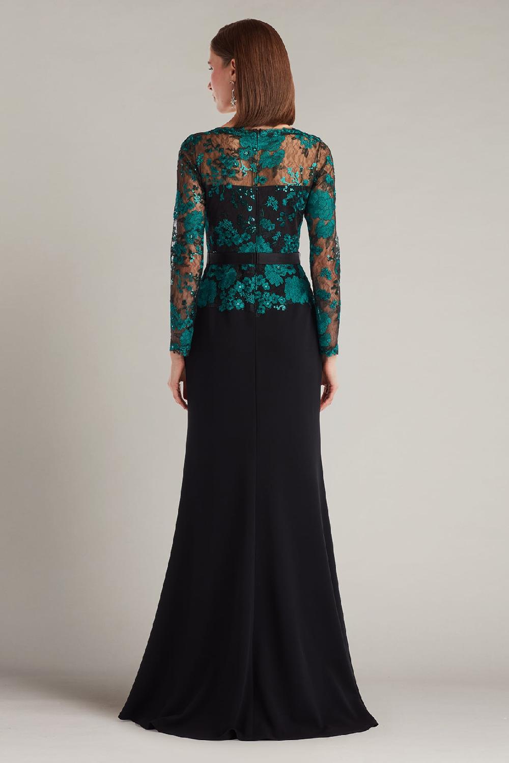 Tadashi Shoji Beacon Belted Embroidered Illusion Gown