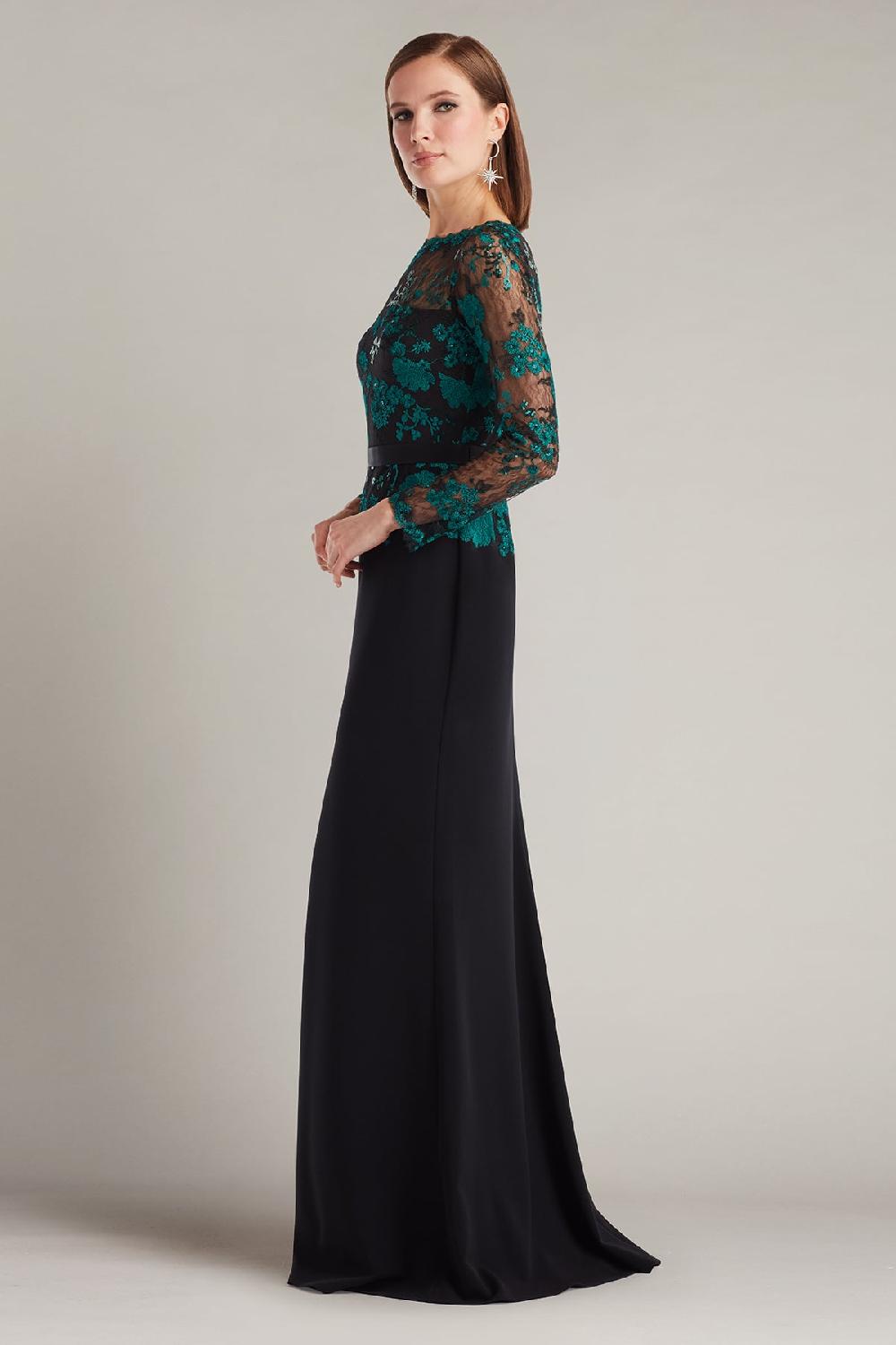Tadashi Shoji Beacon Belted Embroidered Illusion Gown