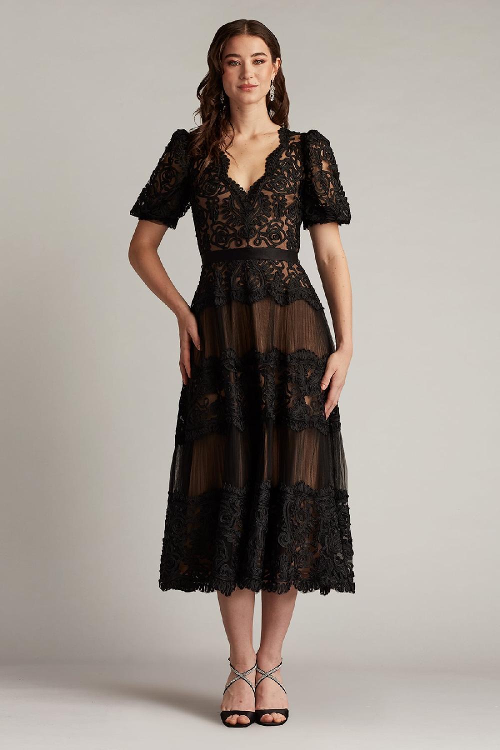 Tadashi Shoji Belline Embroidered Chiffon Midi Dress