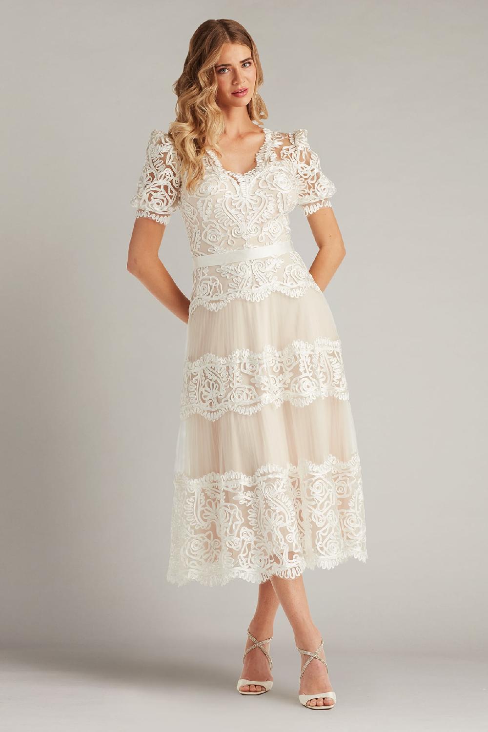 tadashi shoji Belline Embroidered Chiffon Midi Dress