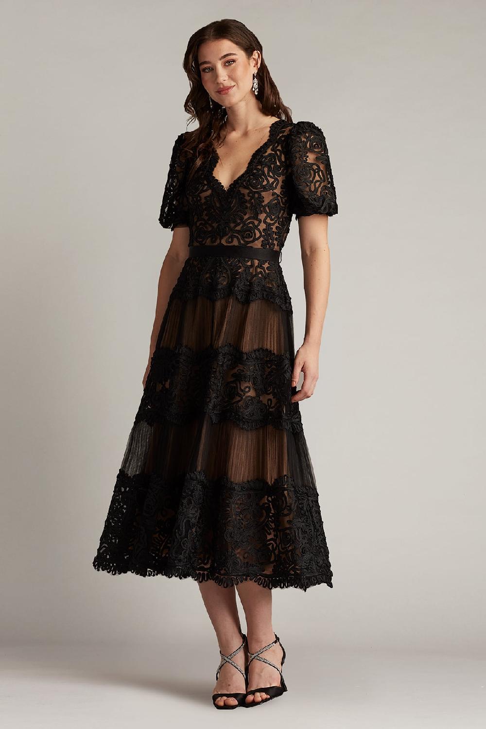 tadashi shoji Belline Embroidered Chiffon Midi Dress