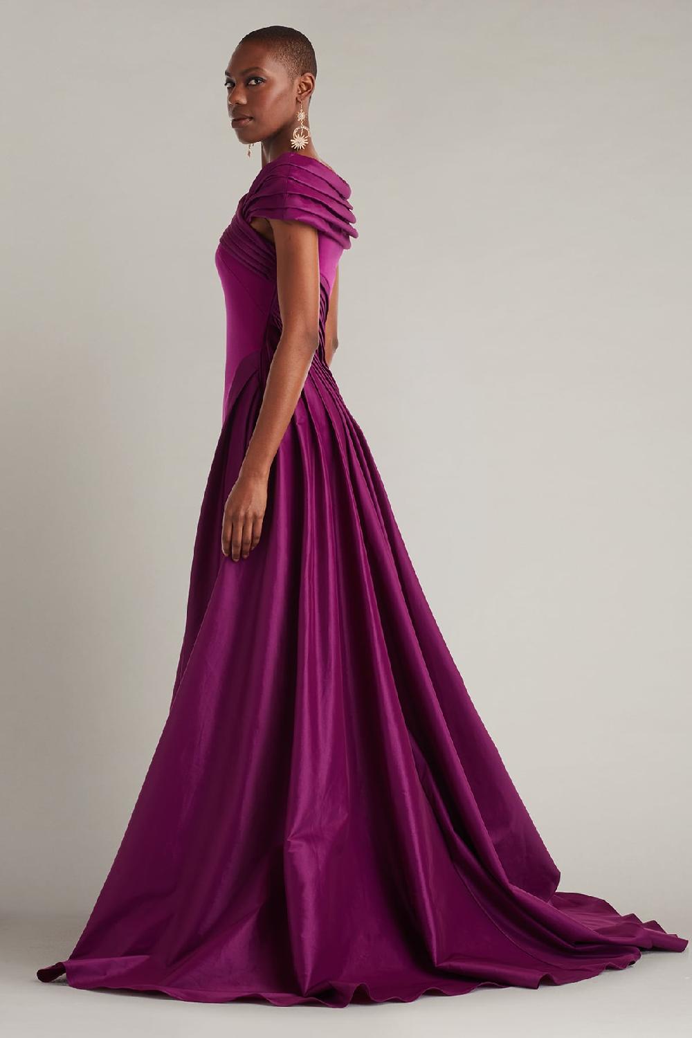 Tadashi Shoji Blanka Draped Contrast Taffeta Ball Gown