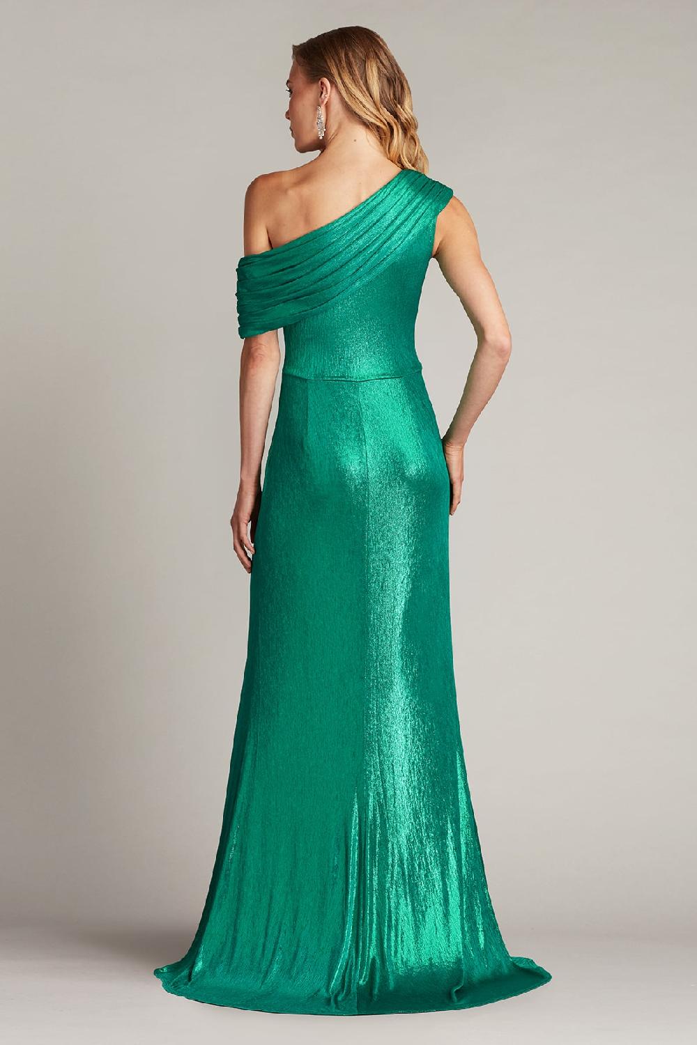 Tadashi Shoji Boise Metallic Waterfall Flounce Gown
