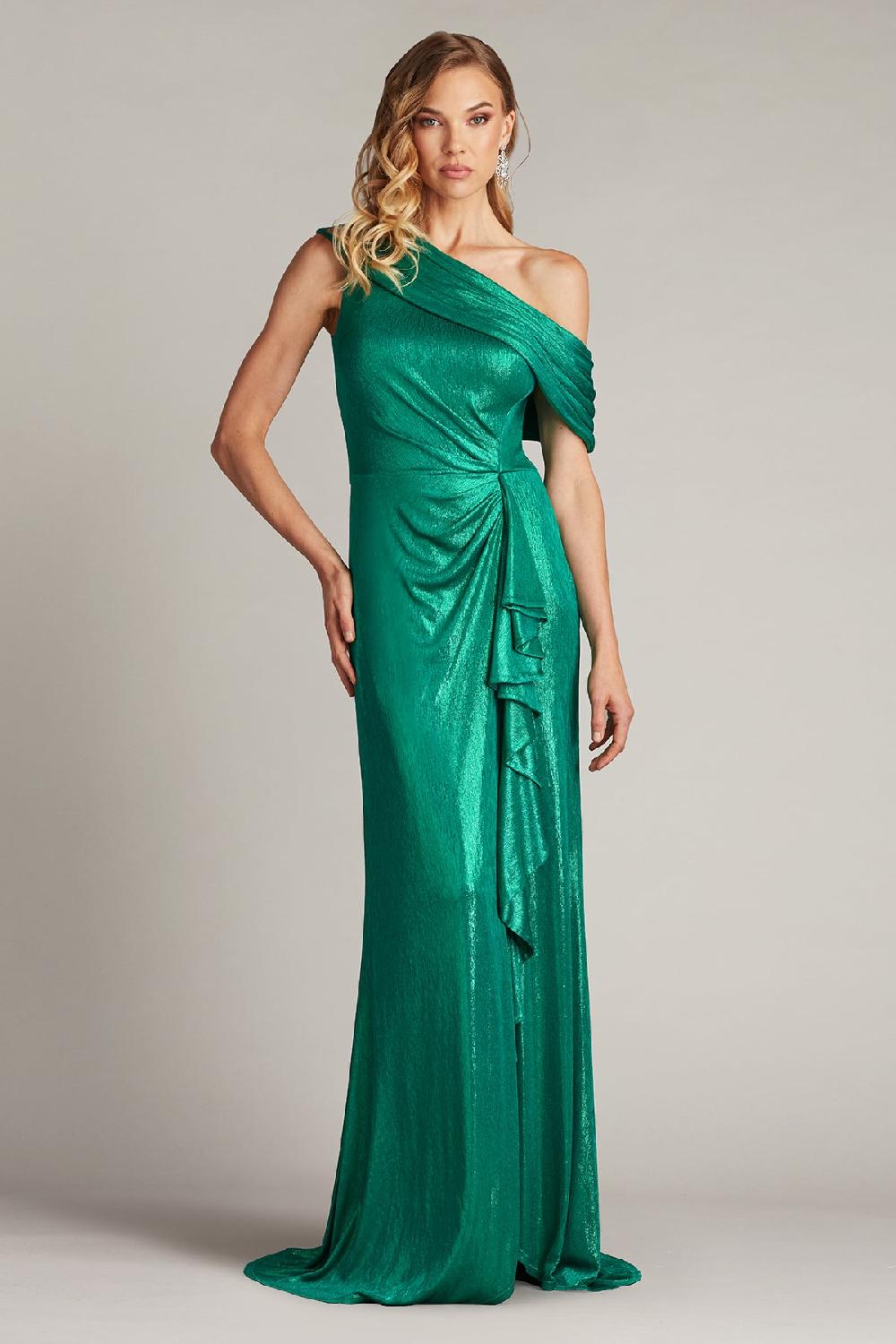 tadashi shoji Boise Metallic Waterfall Flounce Gown