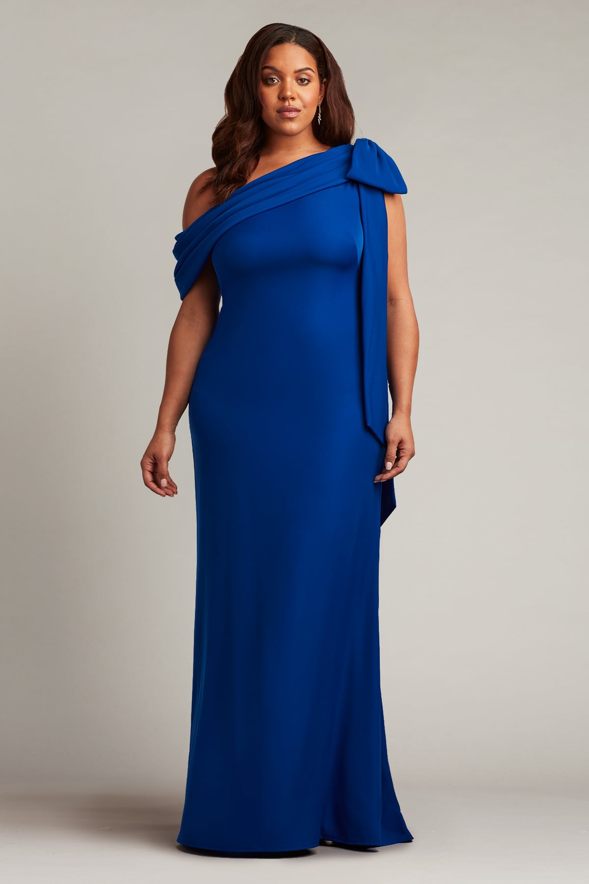 Tadashi Shoji Cassia Bow-Shoulder Crepe Gown - PLUS SIZE