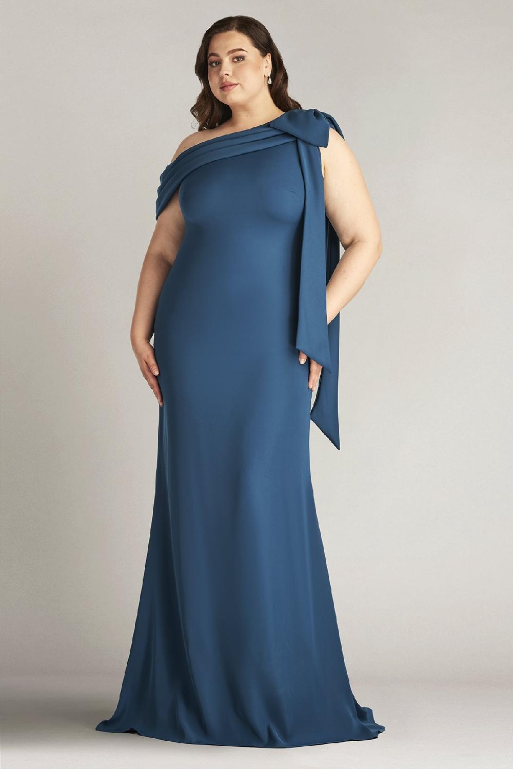 Tadashi Shoji Cassia Bow-Shoulder Crepe Gown - PLUS SIZE