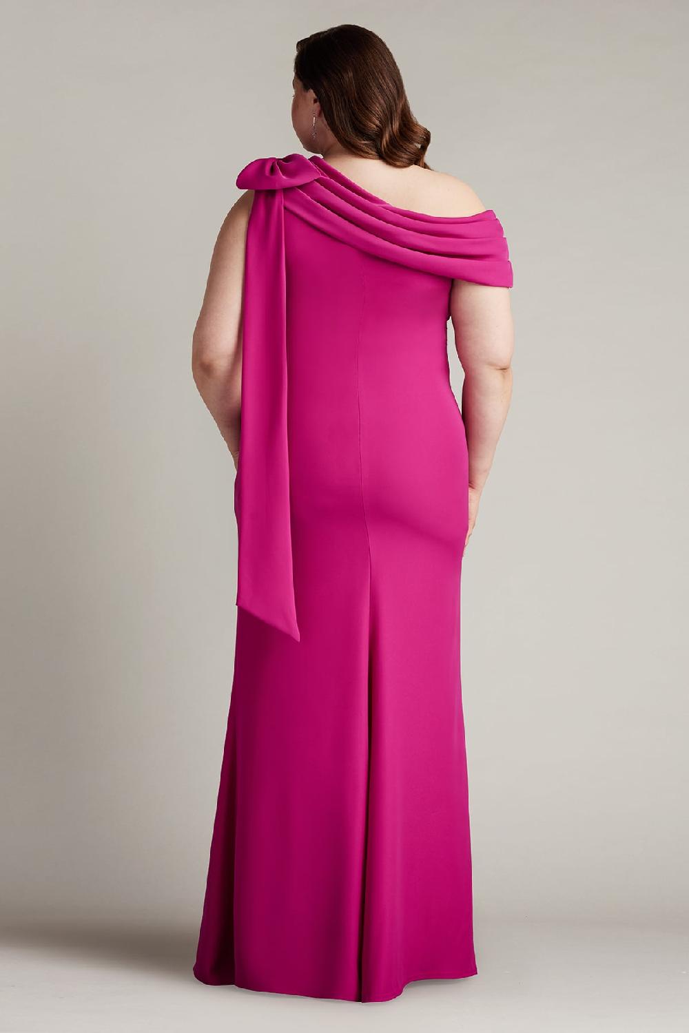 Tadashi Shoji Cassia Bow-Shoulder Crepe Gown - PLUS SIZE