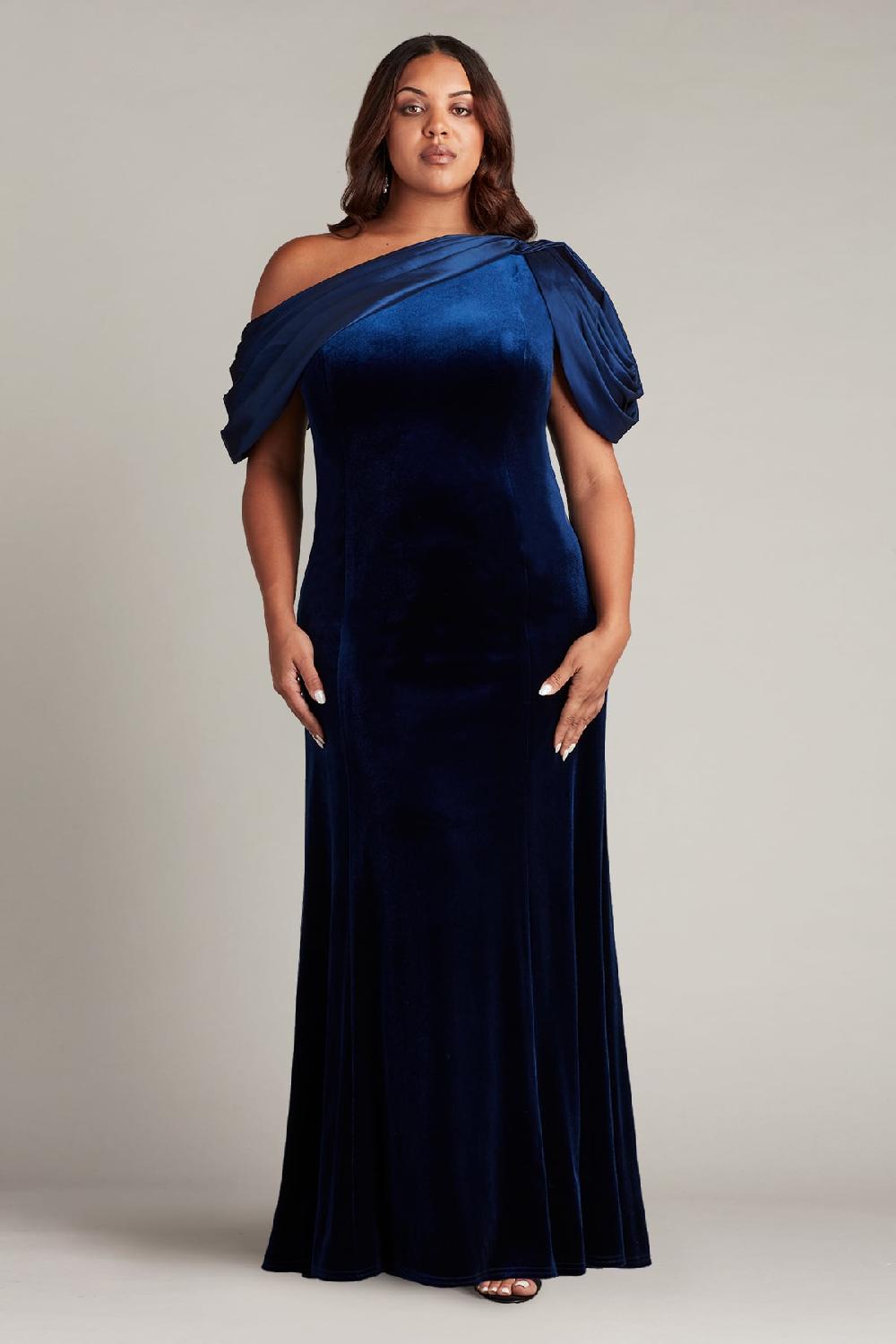 Tadashi Shoji Copley Shoulder Drape Velvet Gown - PLUS SIZE