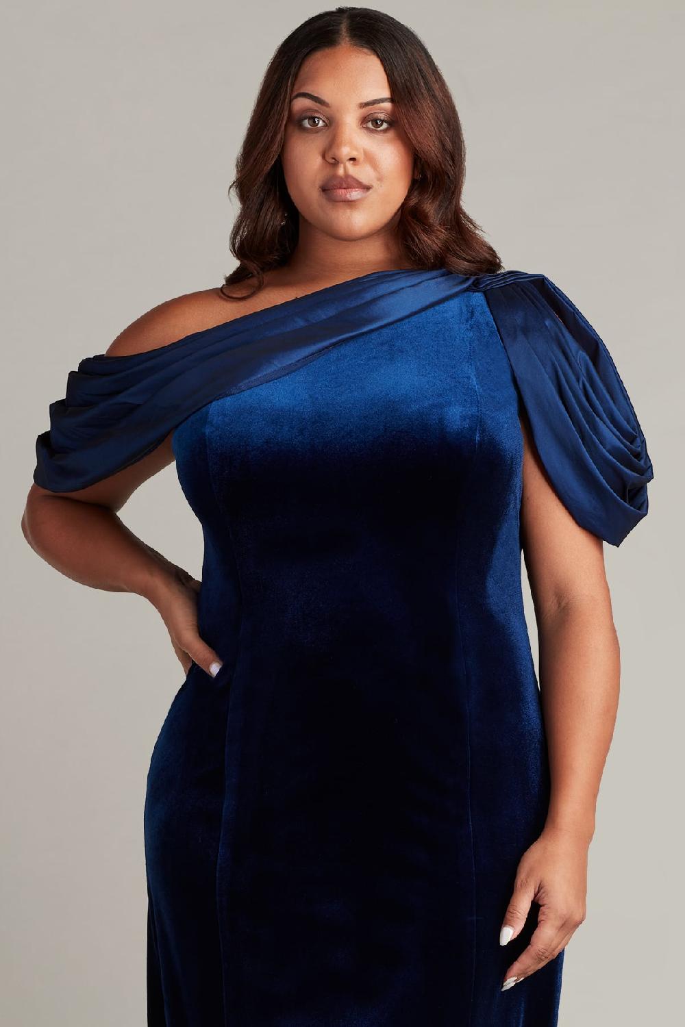 Tadashi Shoji Copley Shoulder Drape Velvet Gown - PLUS SIZE