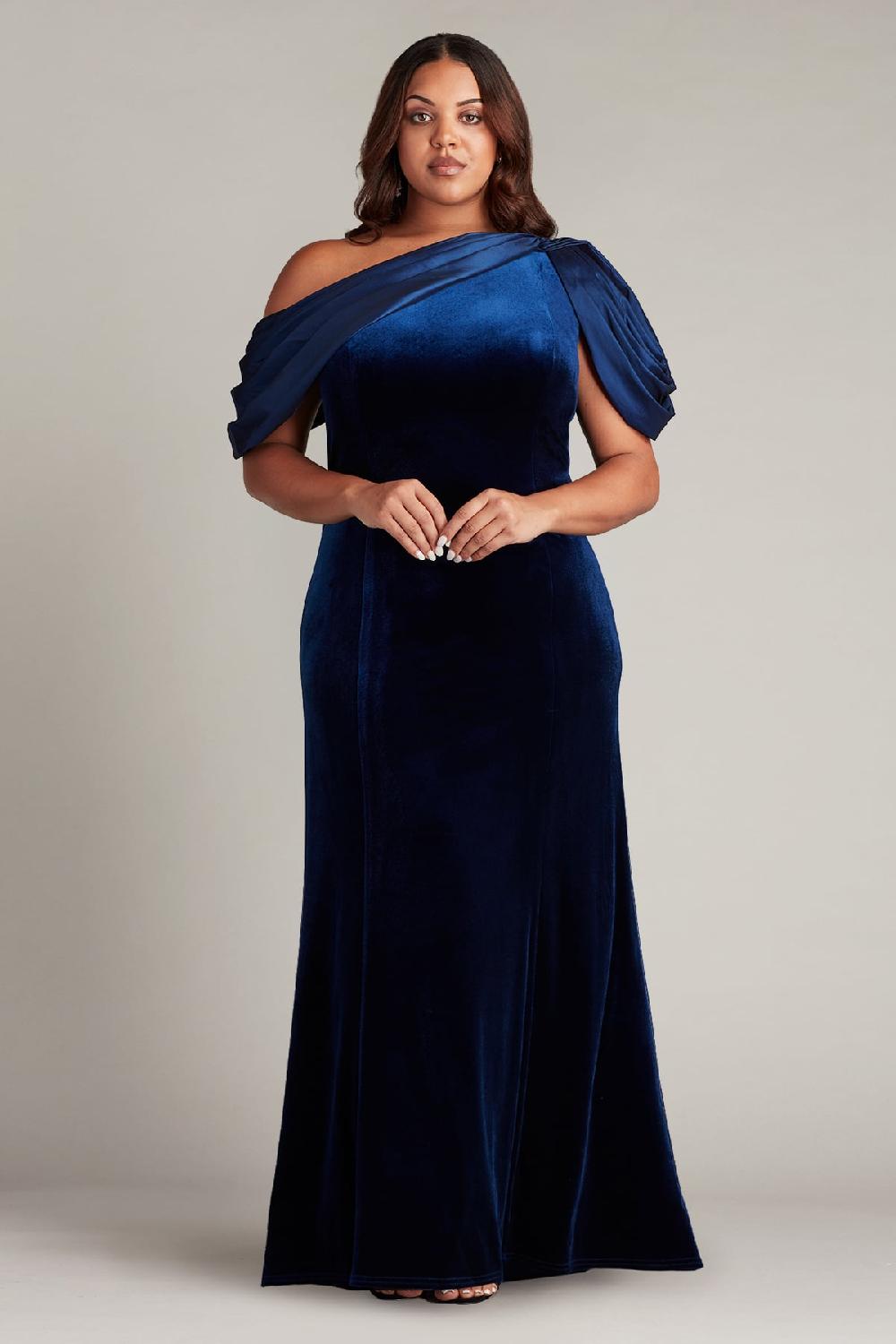 tadashi shoji Copley Shoulder Drape Velvet Gown - PLUS SIZE
