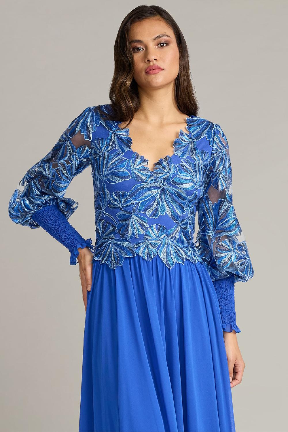 Tadashi Shoji Dansby Embroidered Bishop Sleeve Gown