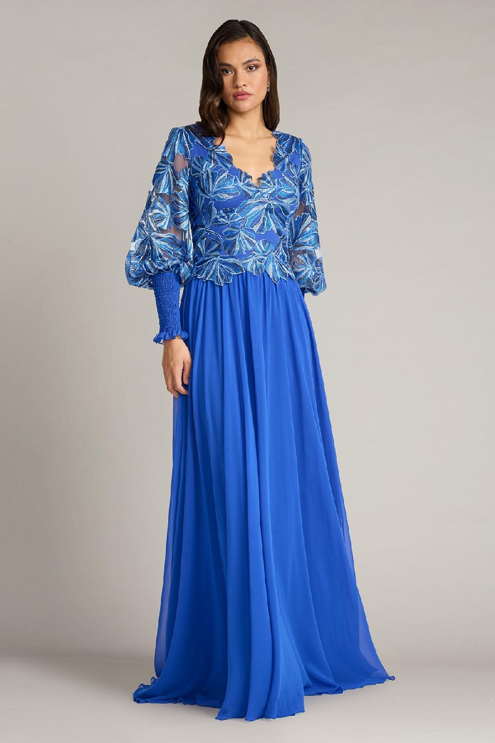 tadashi shoji Dansby Embroidered Bishop Sleeve Gown