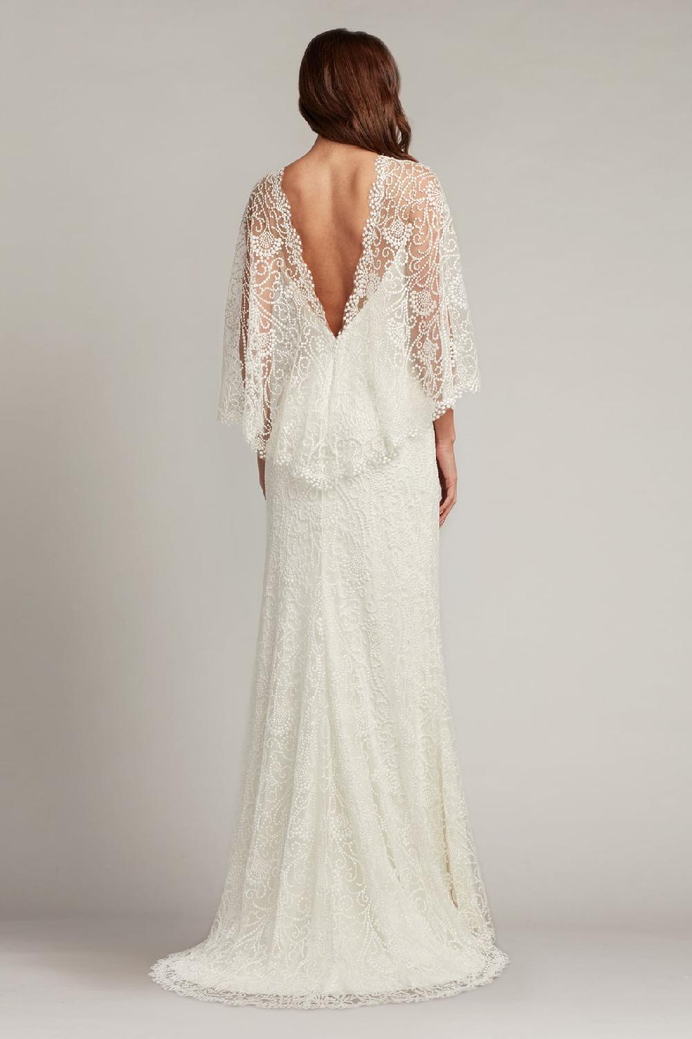 Tadashi Shoji Eagen Draped Overlay Embroidered Gown