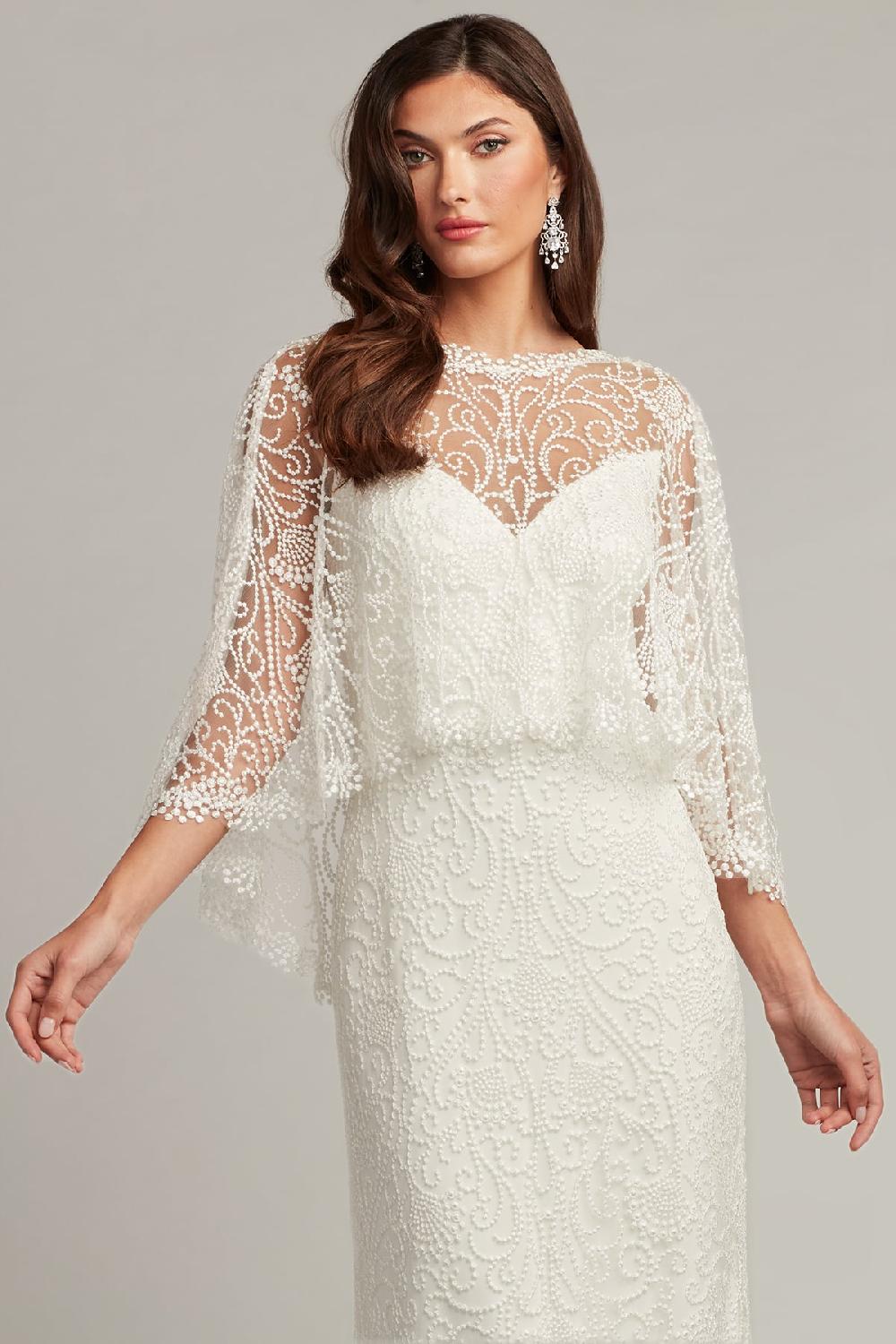Tadashi Shoji Eagen Draped Overlay Embroidered Gown