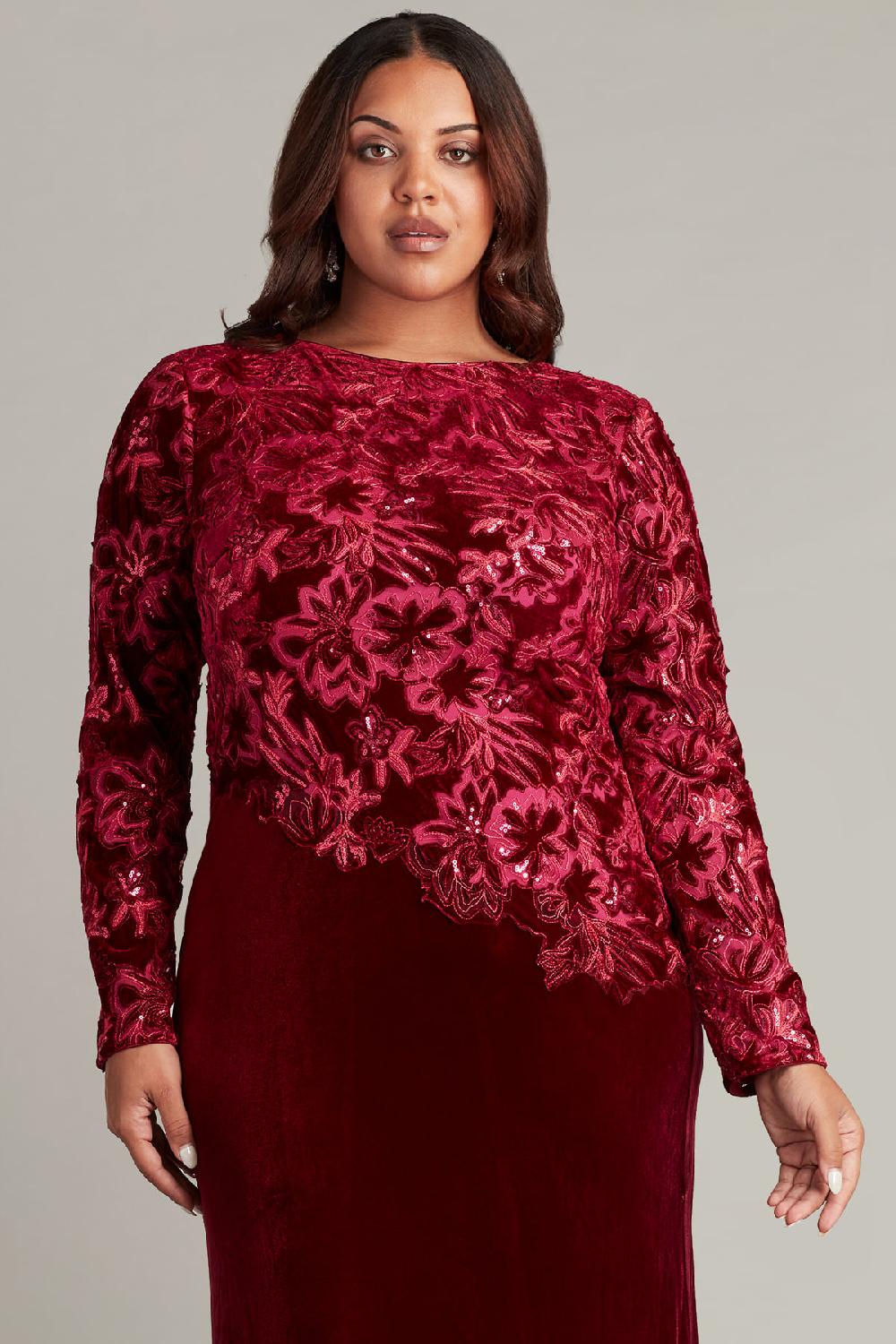 Tadashi Shoji Gatlin Sequin Burnout Velvet Gown - PLUS SIZE