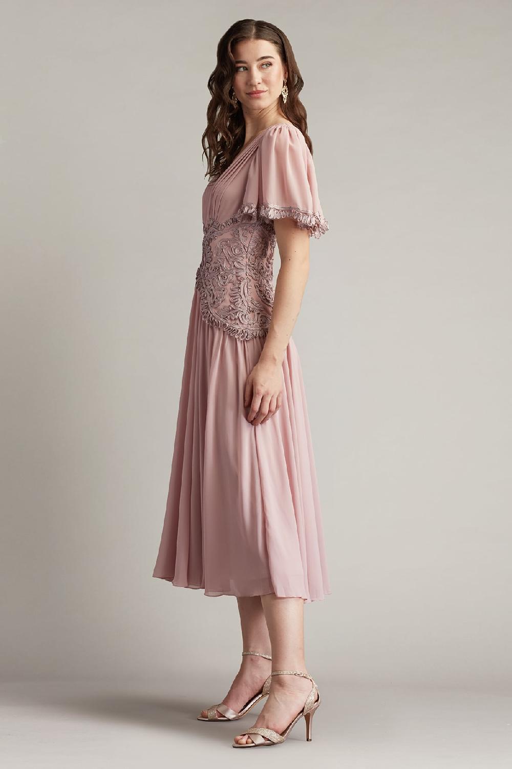 Tadashi Shoji Indira Embroidered Chiffon Midi Dress