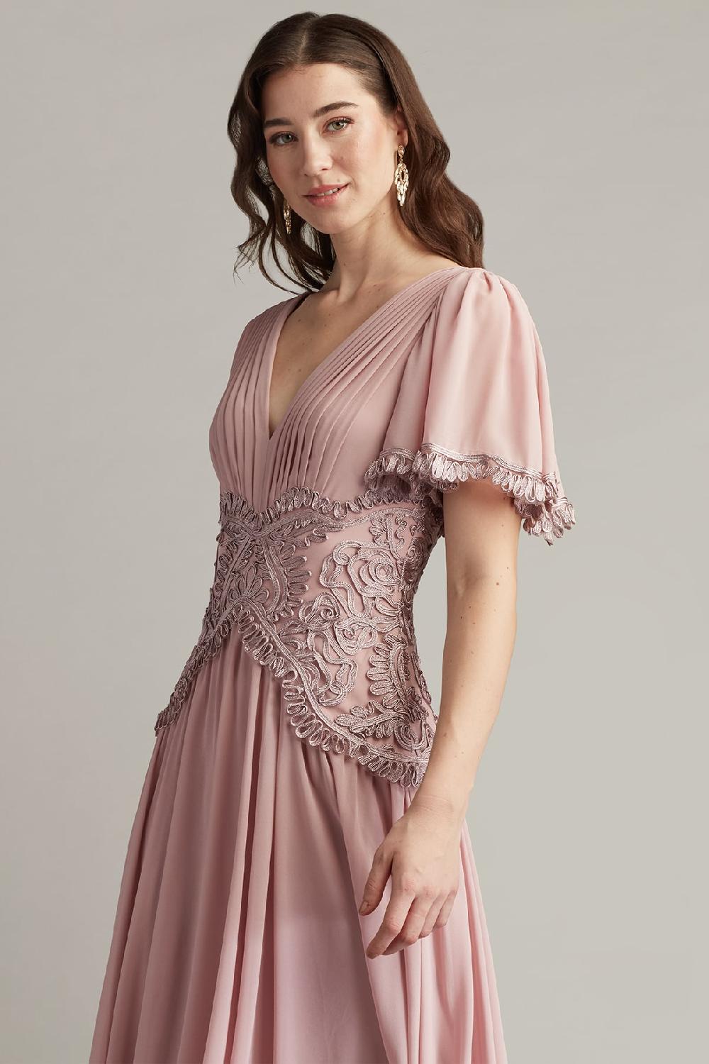 Tadashi Shoji Indira Embroidered Chiffon Midi Dress