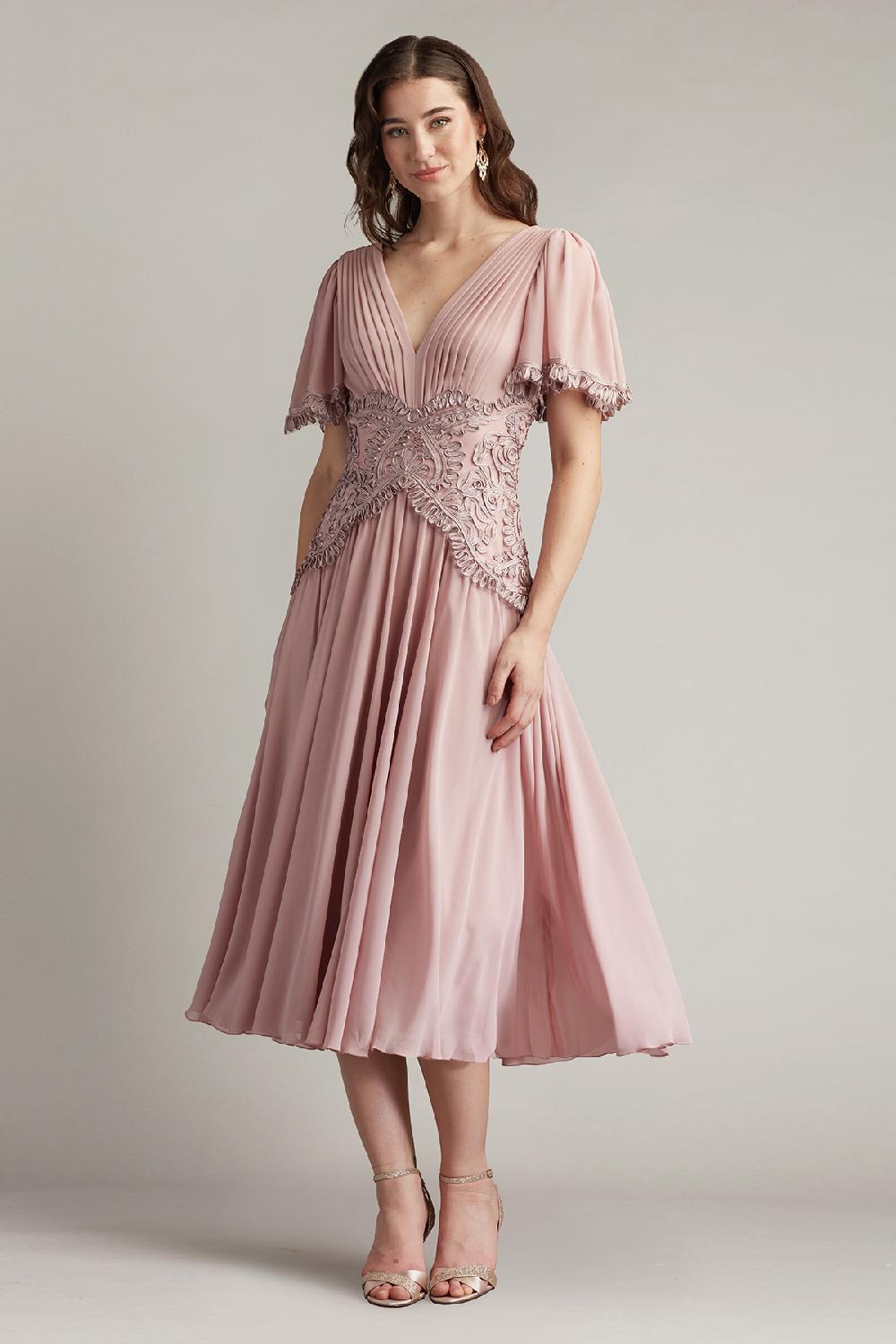 tadashi shoji Indira Embroidered Chiffon Midi Dress