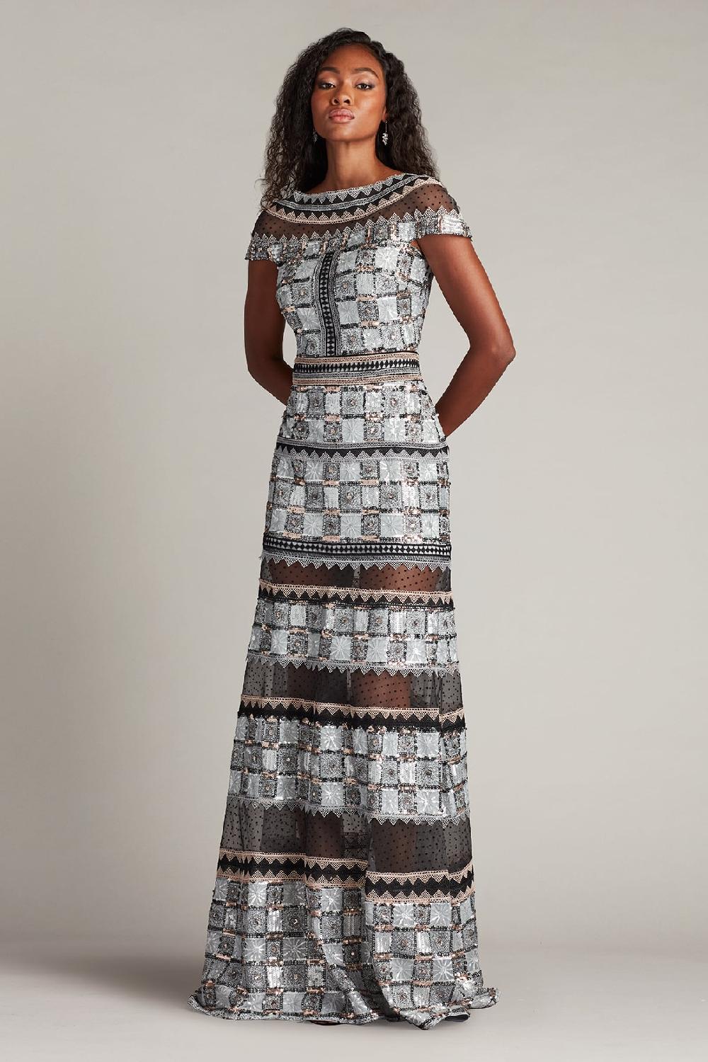 Tadashi Shoji Jovie Sequin Embroidered Illusion Gown