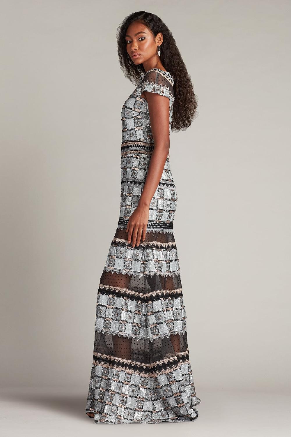 Tadashi Shoji Jovie Sequin Embroidered Illusion Gown