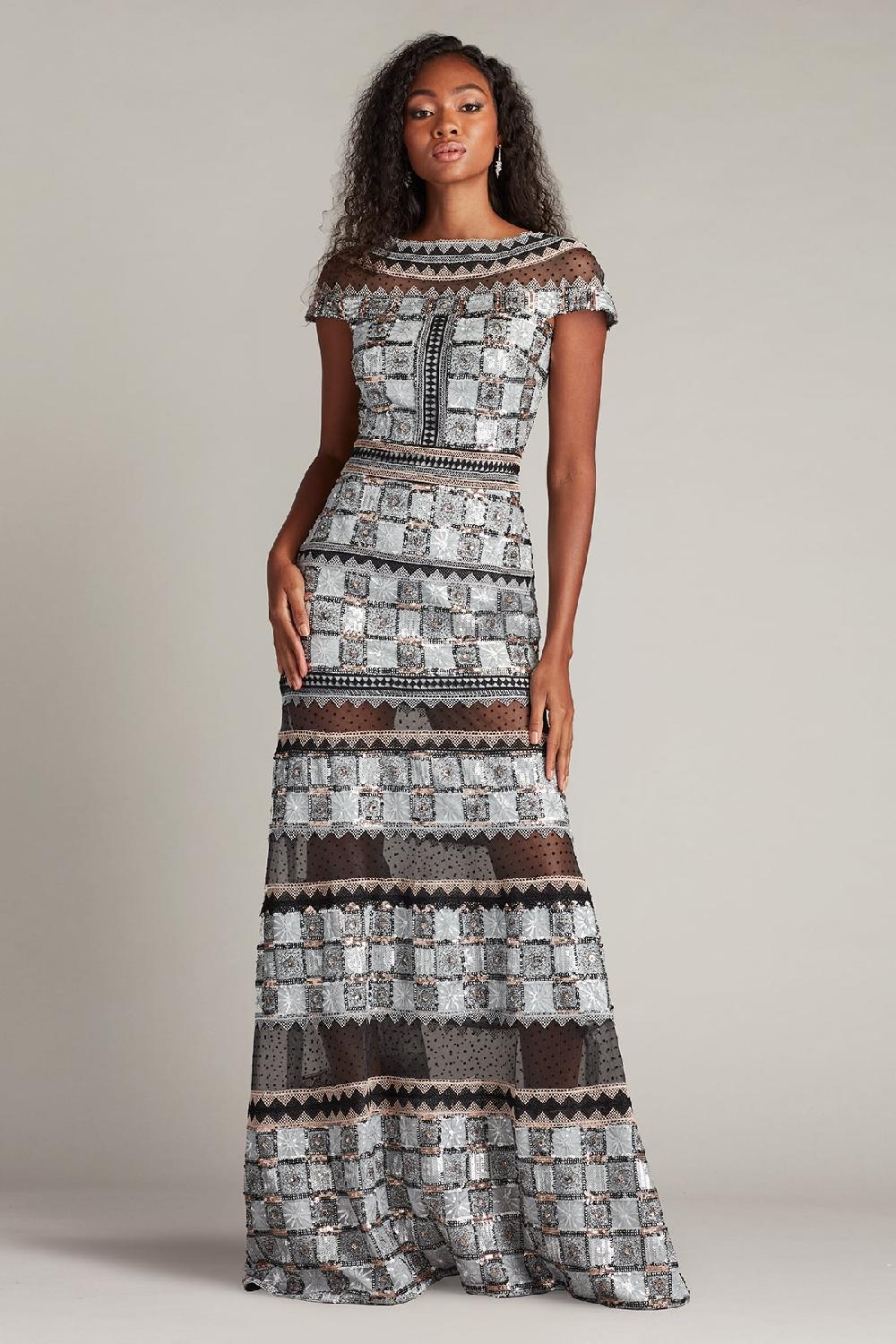 tadashi shoji Jovie Sequin Embroidered Illusion Gown