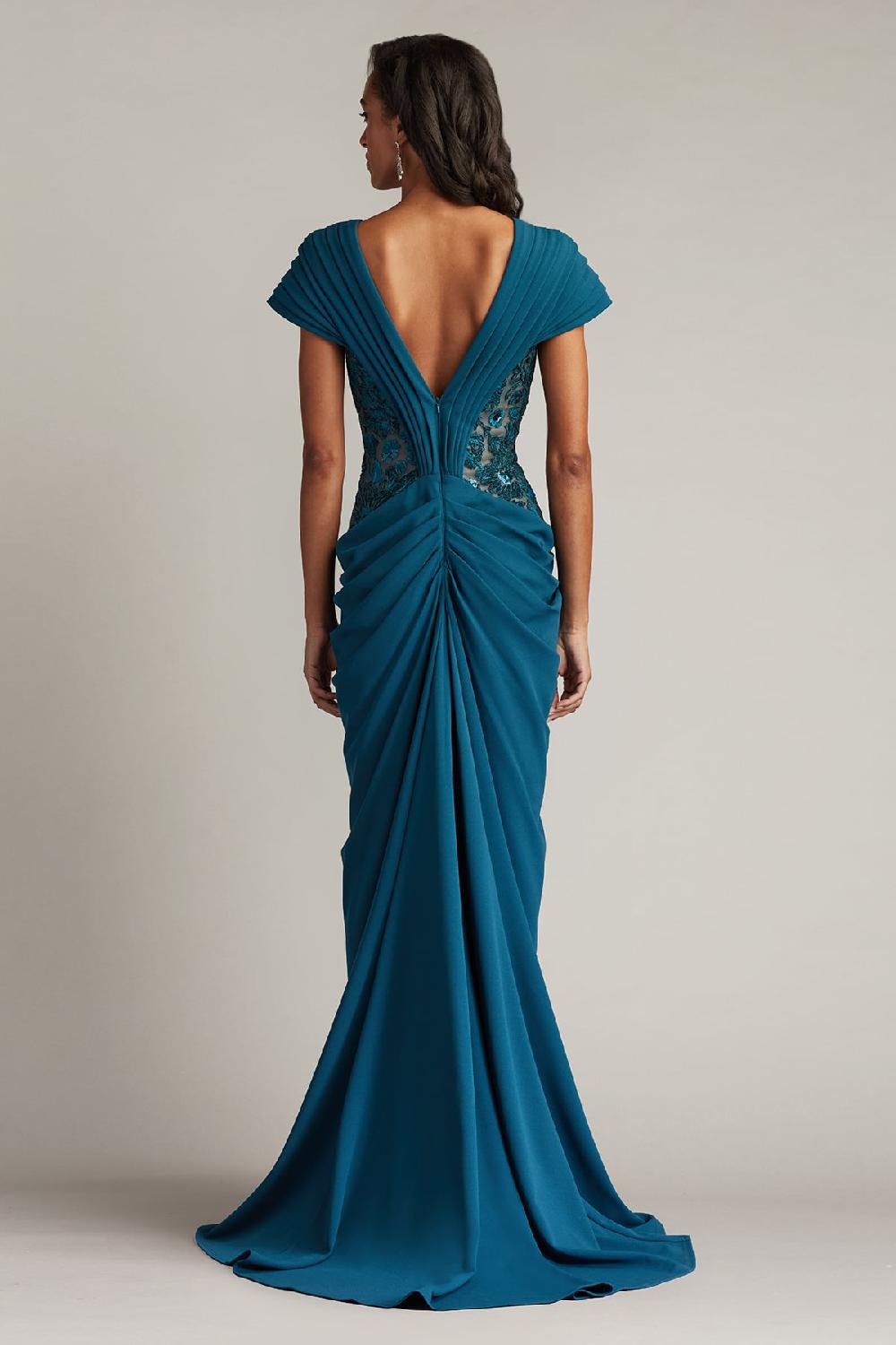 Tadashi Shoji Julina Draped Overlay Embroidered Gown