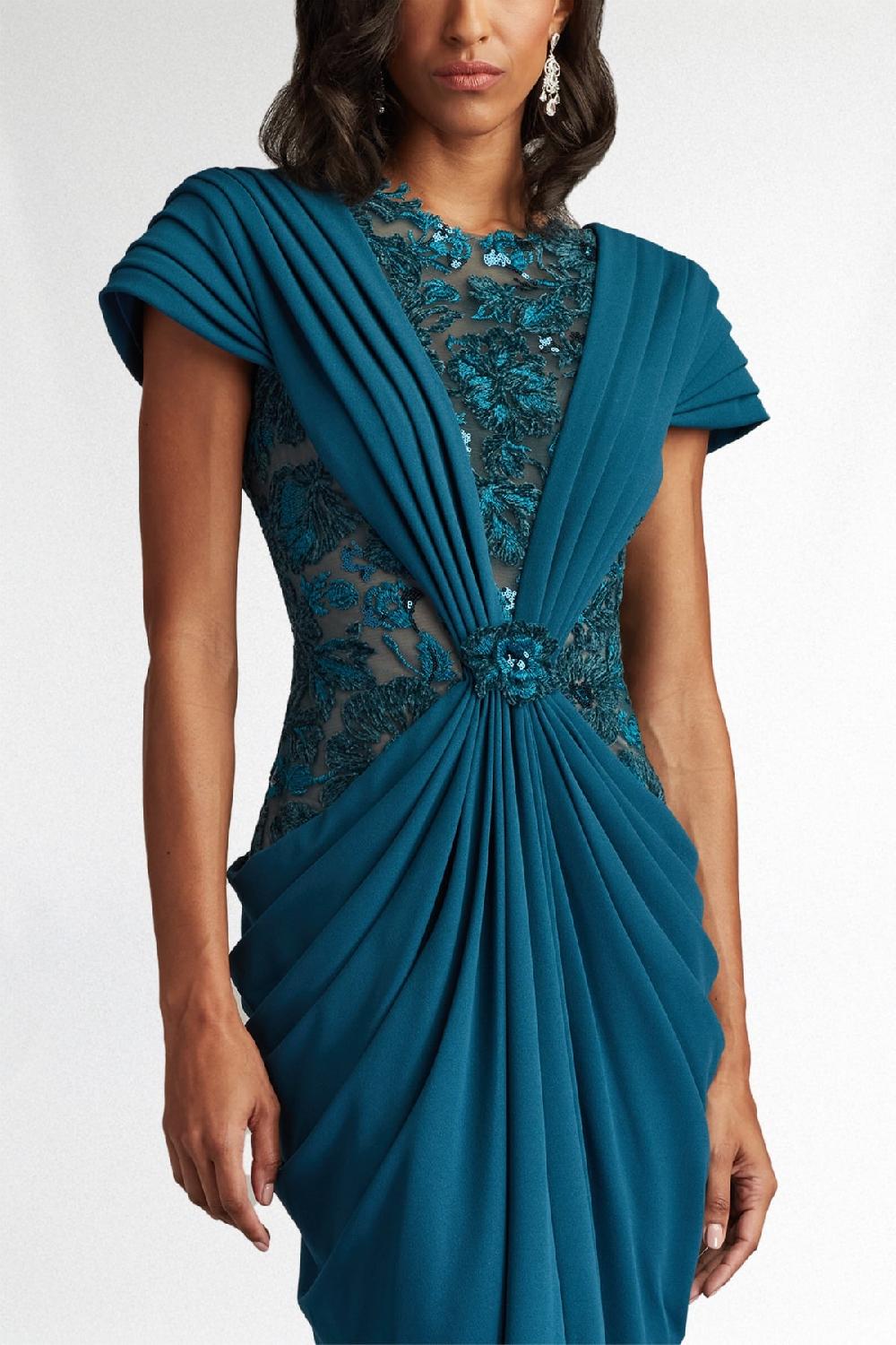 Tadashi Shoji Julina Draped Overlay Embroidered Gown