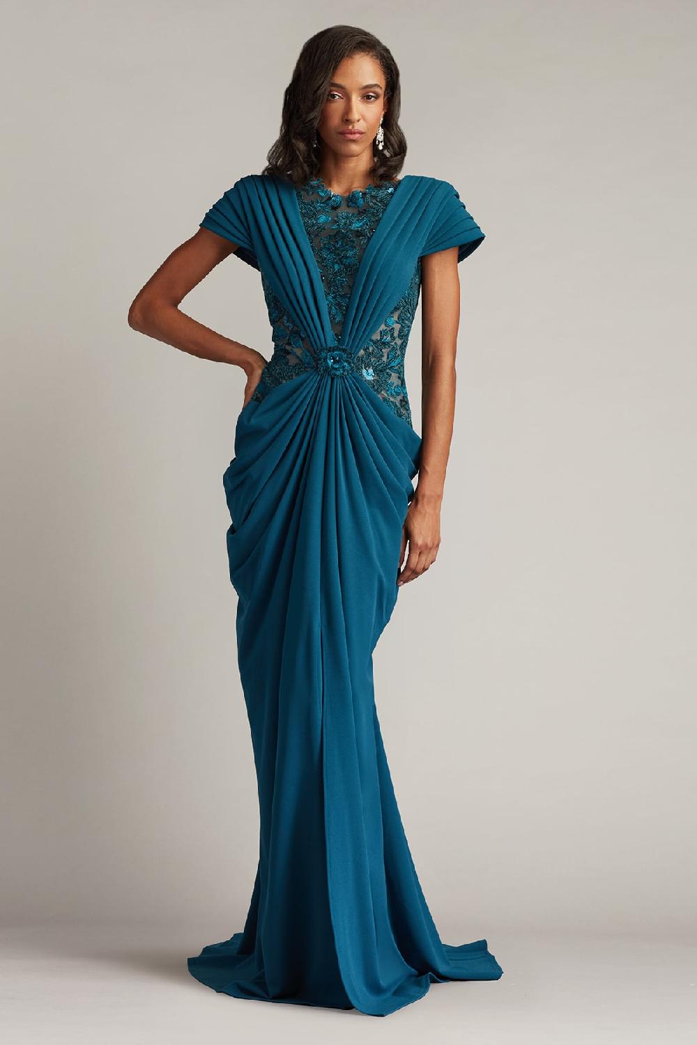 tadashi shoji Julina Draped Overlay Embroidered Gown