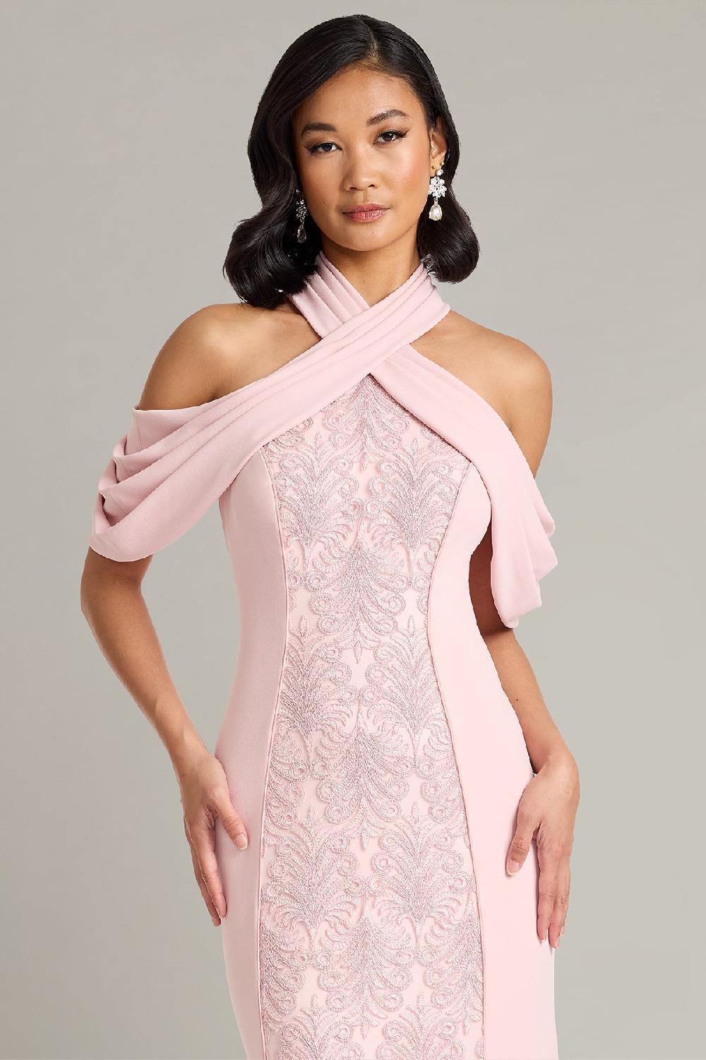 Tadashi Shoji Kato Embroidered Off-Shoulder Halter Gown