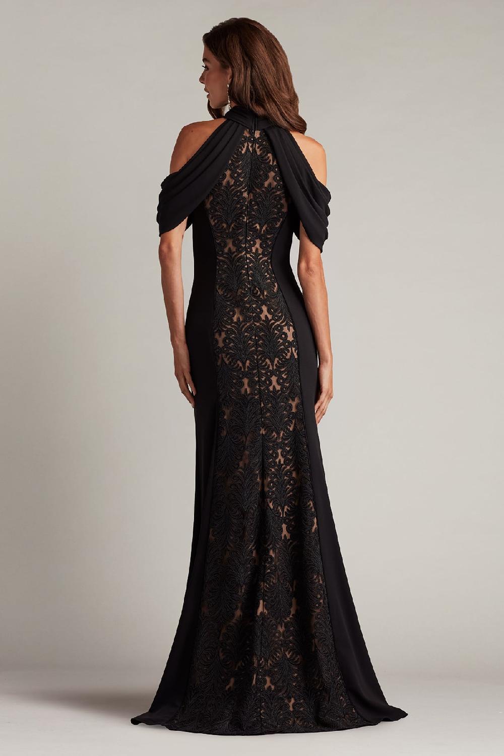 Tadashi Shoji Kato Embroidered Off-Shoulder Halter Gown