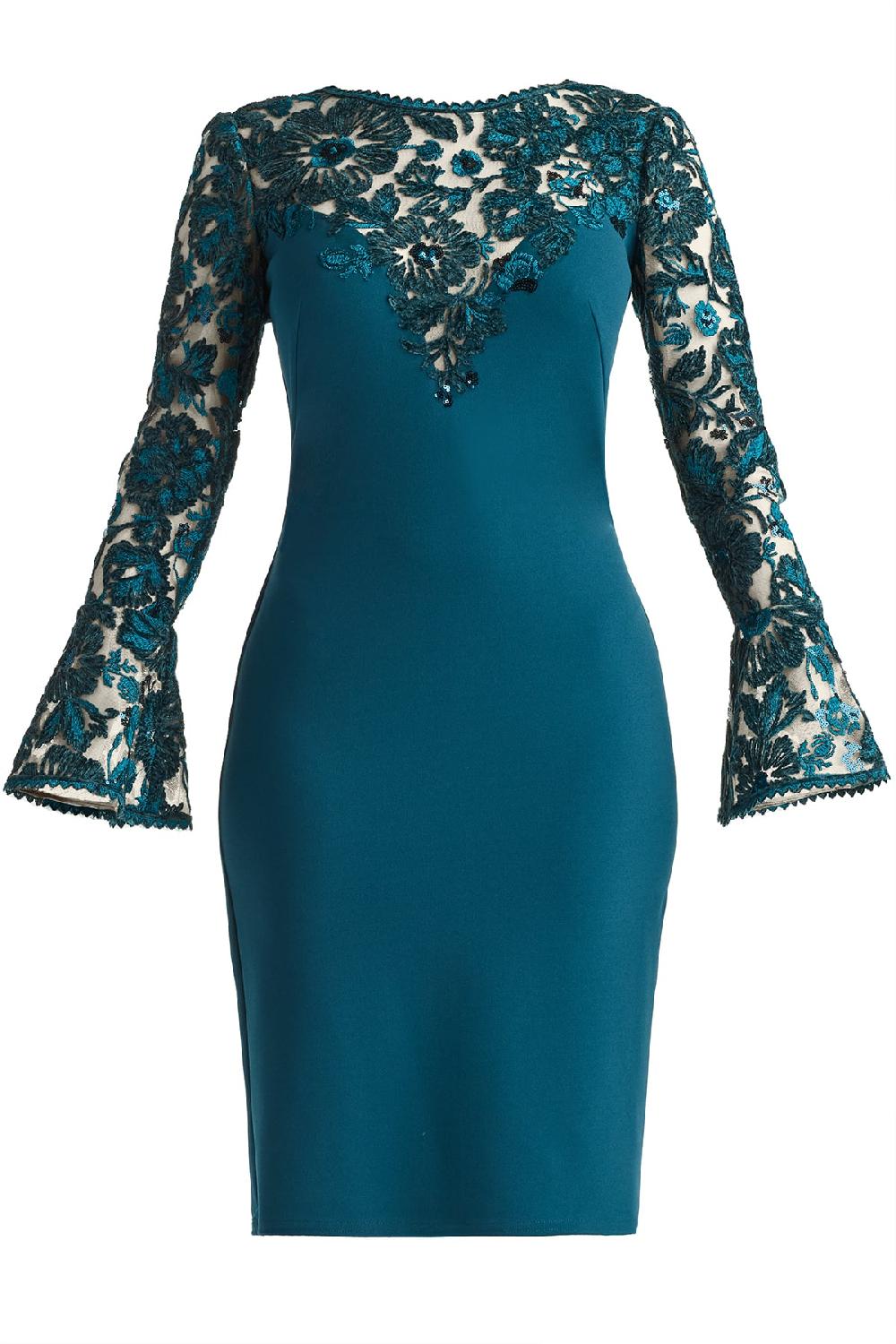 Tadashi Shoji Lou Embroidered Crepe Bell Sleeve Dress