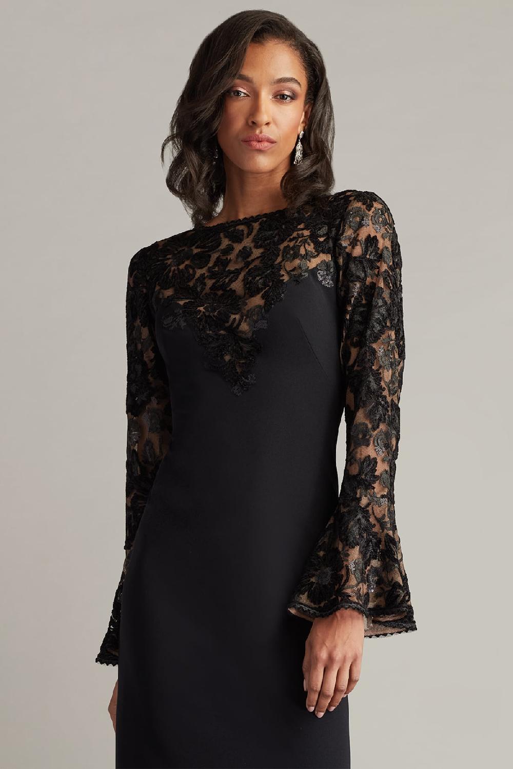 Tadashi Shoji Lou Embroidered Crepe Bell Sleeve Dress