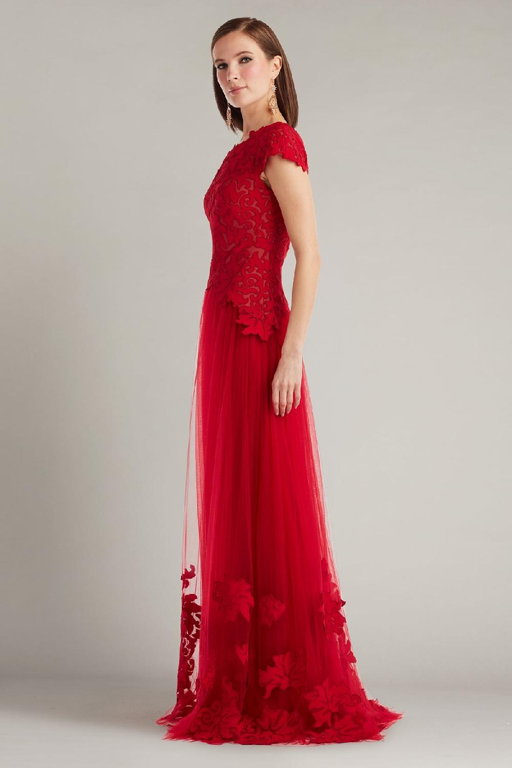 Tadashi Shoji Marcelline One-Shoulder Laser-Cut Gown