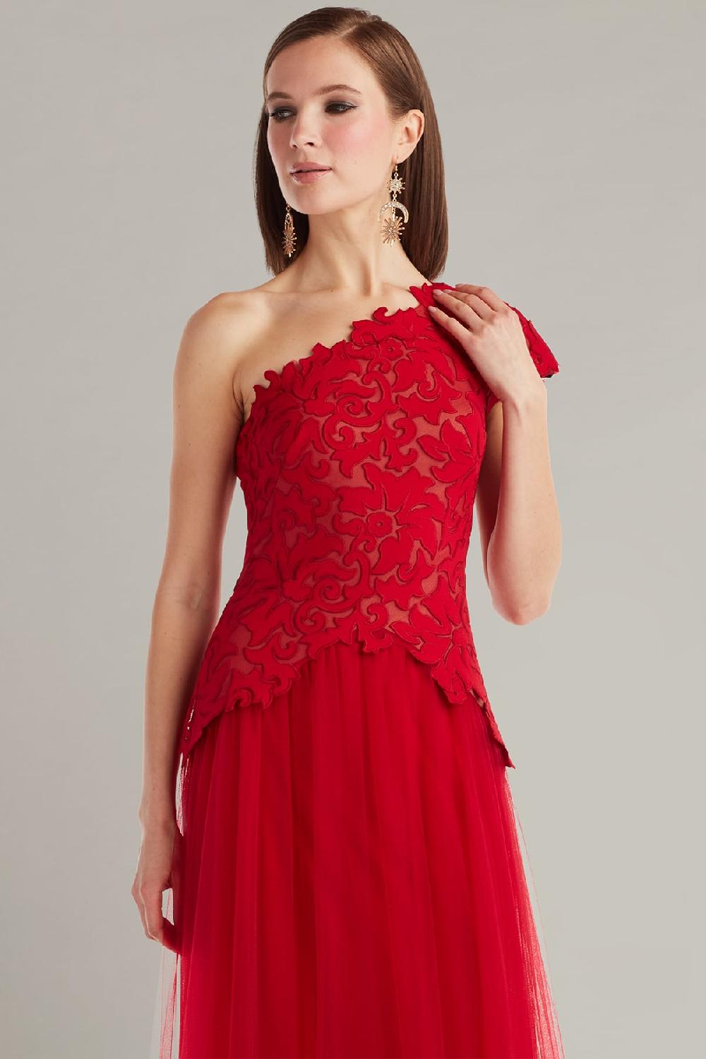 Tadashi Shoji Marcelline One-Shoulder Laser-Cut Gown
